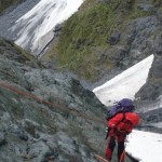 Abseiling on their way out down the bevan col Route, matukituki valley